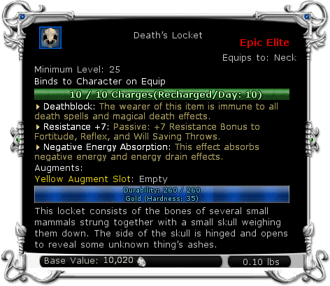 Item:Death's Locket (level 25) - DDO wiki