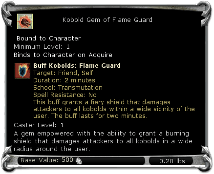 Kobold Gem of Flame Guard, description