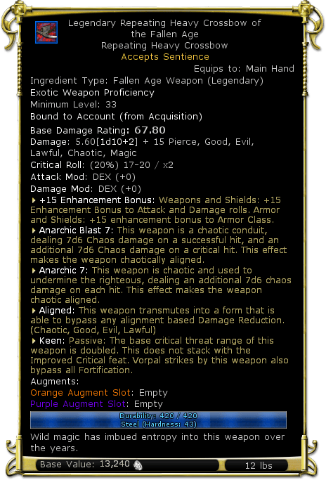 Item:Legendary Repeating Heavy Crossbow of the Fallen Age - DDO wiki