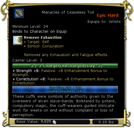 Item:Manacles of Ceaseless Toil (level 24) - DDO wiki
