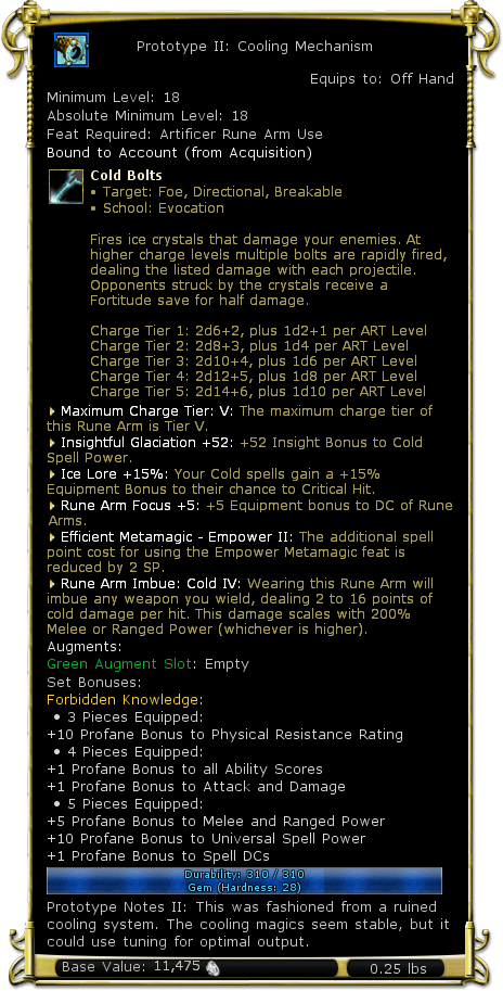 Prototype Ii Weapons Item:Prototype II: Cooling Mechanism - DDO wiki