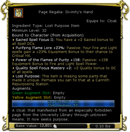 Item:Page Regalia: Divinity's Hand - DDO wiki